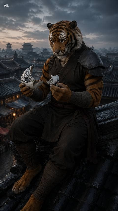 Mảnh mặt nạ sứ trong tay — cạnh gãy sắc, không có vết máu, và anh không nhớ ai đã đặt nó vào đây. #thanhmaingoitoi