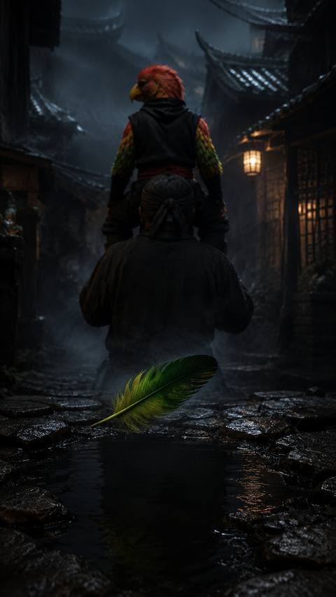A green feather hit the dark puddle — no sound at all. That silence was the first lesson. #thanhmaingoitoi
