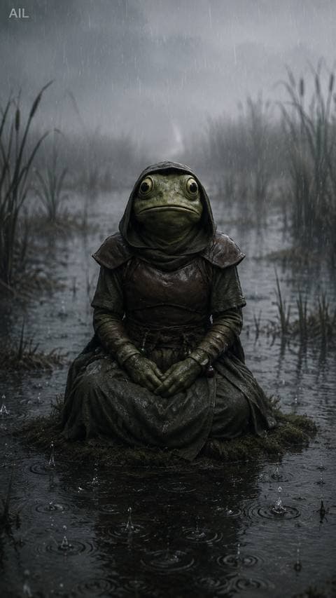 The marsh rain fell steady as a breath — she sat in the middle of it, unsure for the first time if she still had a place in that song.