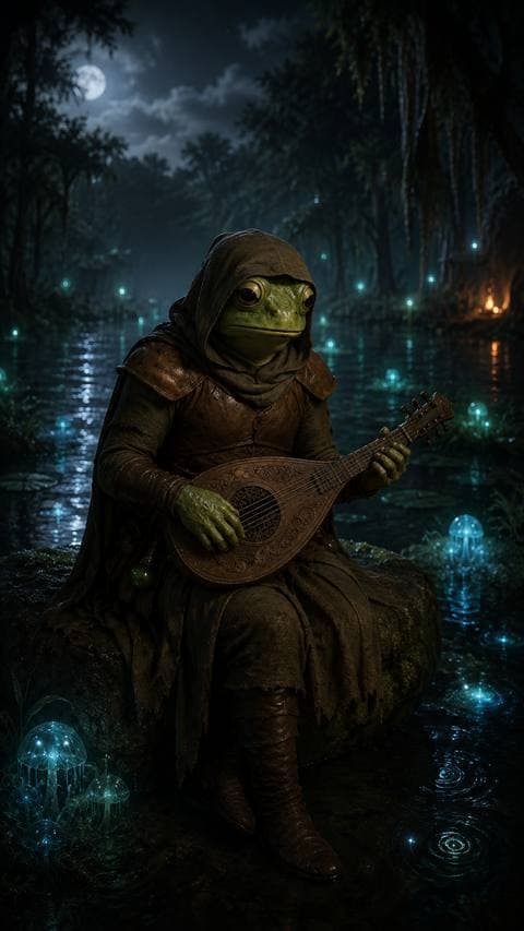 The song reached its last note — then the frogs answered from the far edge of the marsh, like the swamp wasn't ready to let go. I haven't lifted my hand from the strings yet.