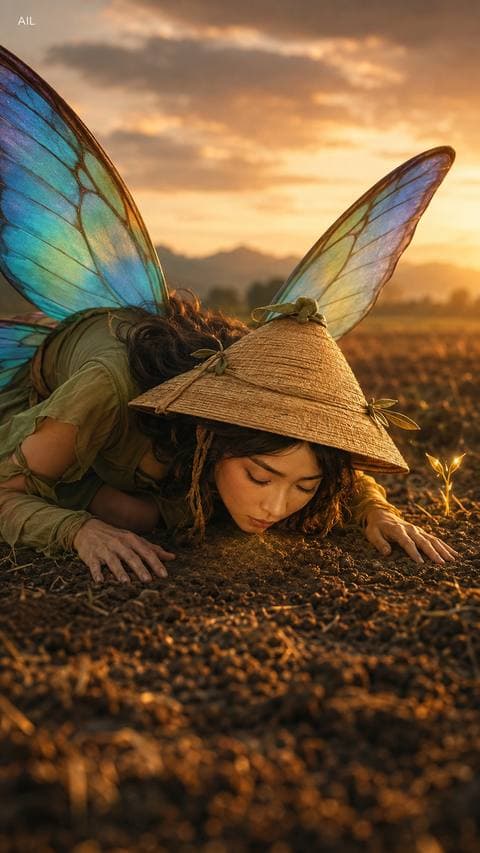 Lần đầu tôi áp miệng xuống đất để hỏi, không phải để nghe — rồi mầm vàng ở xa khẽ rung.