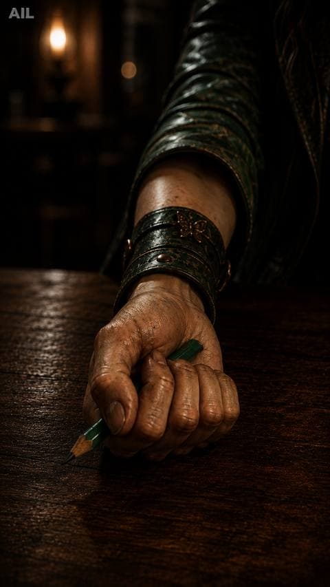 I'm gripping the moss-green crayon — the one I've never used.