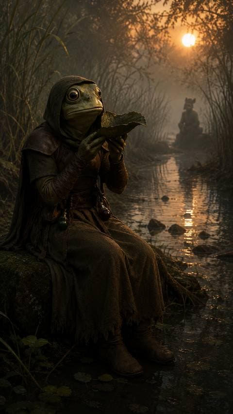 She hummed one note into a leaf. The stranger answered — brief, unfinished, but on pitch ♪