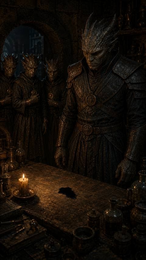 That metal piece swallowed the candlelight whole. His hand has not moved toward it yet. #luyenlo