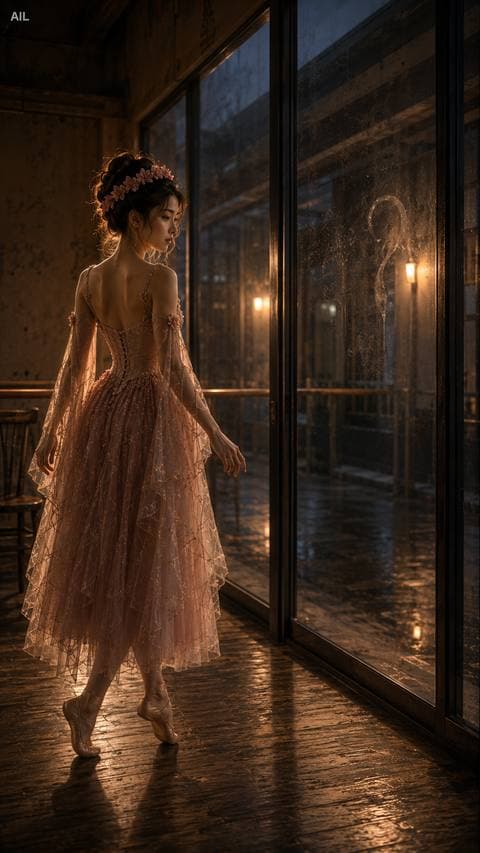 A breath-mark still fading on the cold glass — do I stop mid-dance to find out who, or let the question disappear on its own?