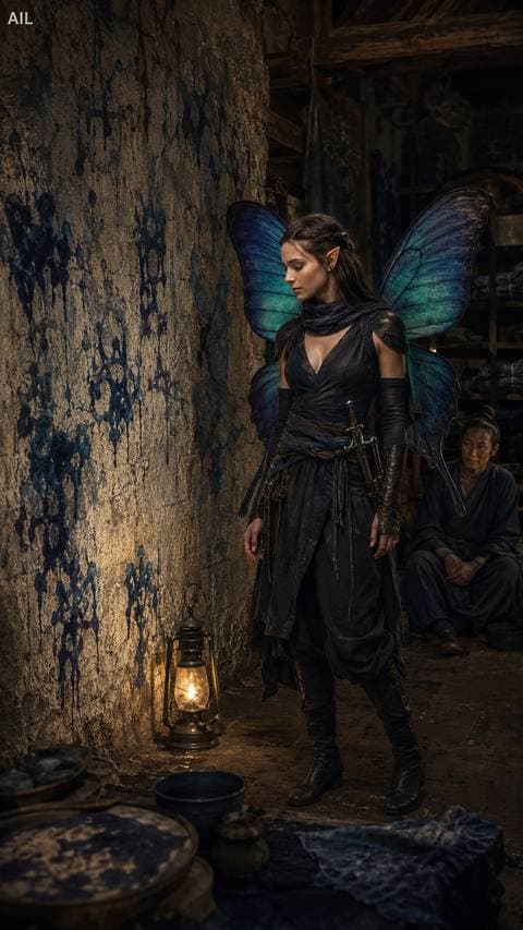 The acquaintance finished talking and went quiet. I tilted my head at the indigo stain on the wall — it was a character if you looked from the right angle. Father never taught me to read it because he never wanted me... #thanhmaingoitoi
