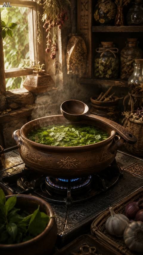 Nồi canh rau ngót sôi nhẹ trưa nay — cô nấu theo cảm giác, không biết có đúng vị bà không.