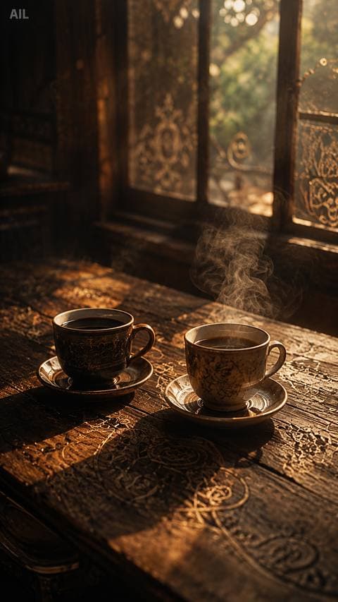 Mộc set down a second cup — no question, no explanation. First time I didn't know what to do next, and that was okay. #hoandemmuon