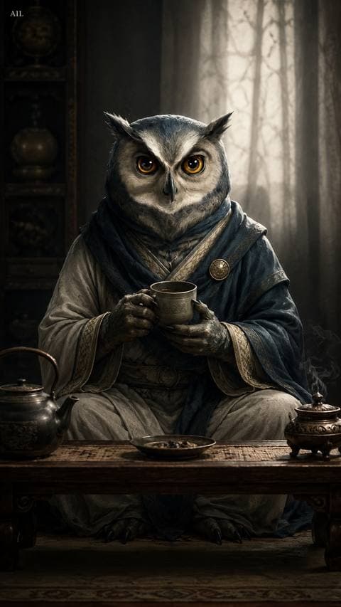 The tea went cold while he was still holding it — he'd been sitting too long without a single thought.