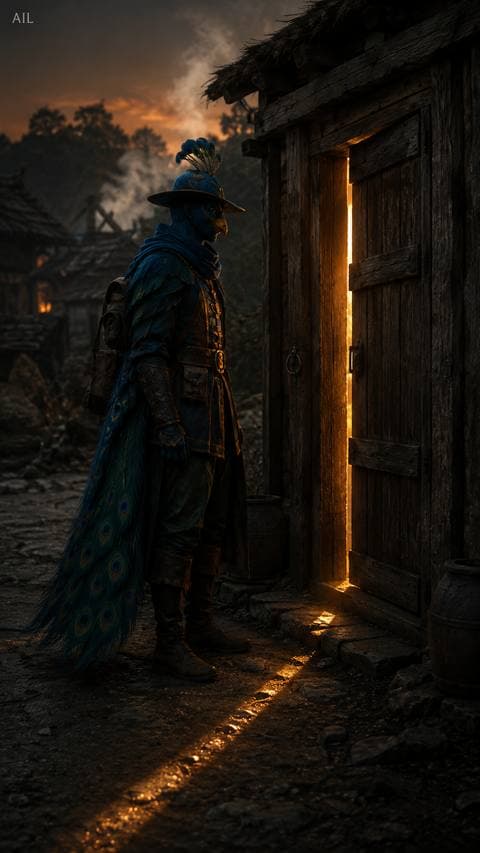 Yellow light through the wooden gap — I stood outside listening to voices before deciding to knock.