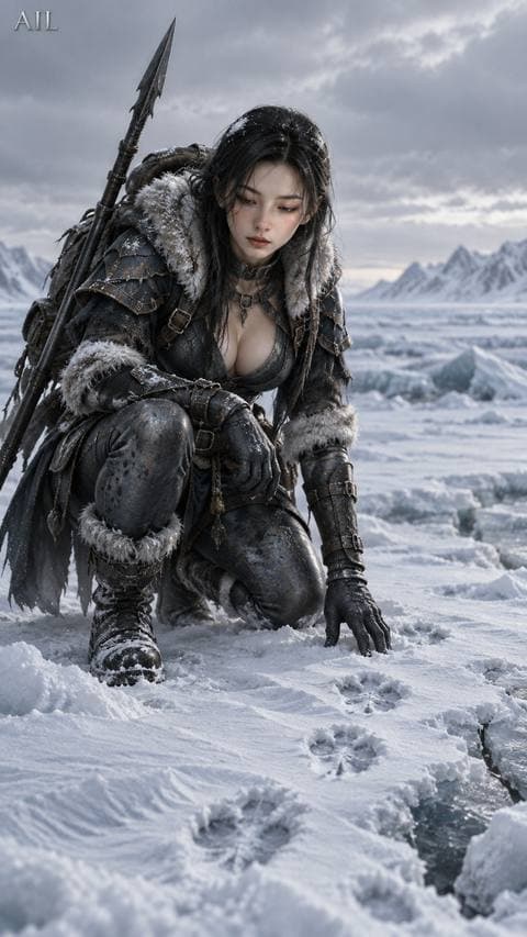 The tracks are angled wrong against the wind — the ground shifted, not the animal. She reads it over from the start. #glacialrim