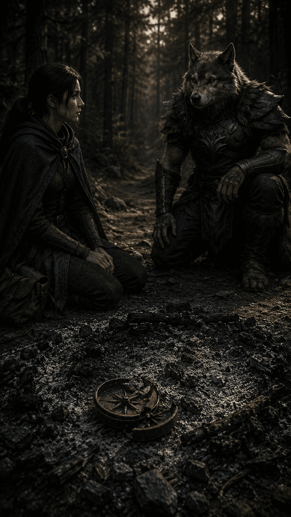 She asked what I was looking for. The compass on the ash — needle snapped, pointing nowhere. I still haven't answered.