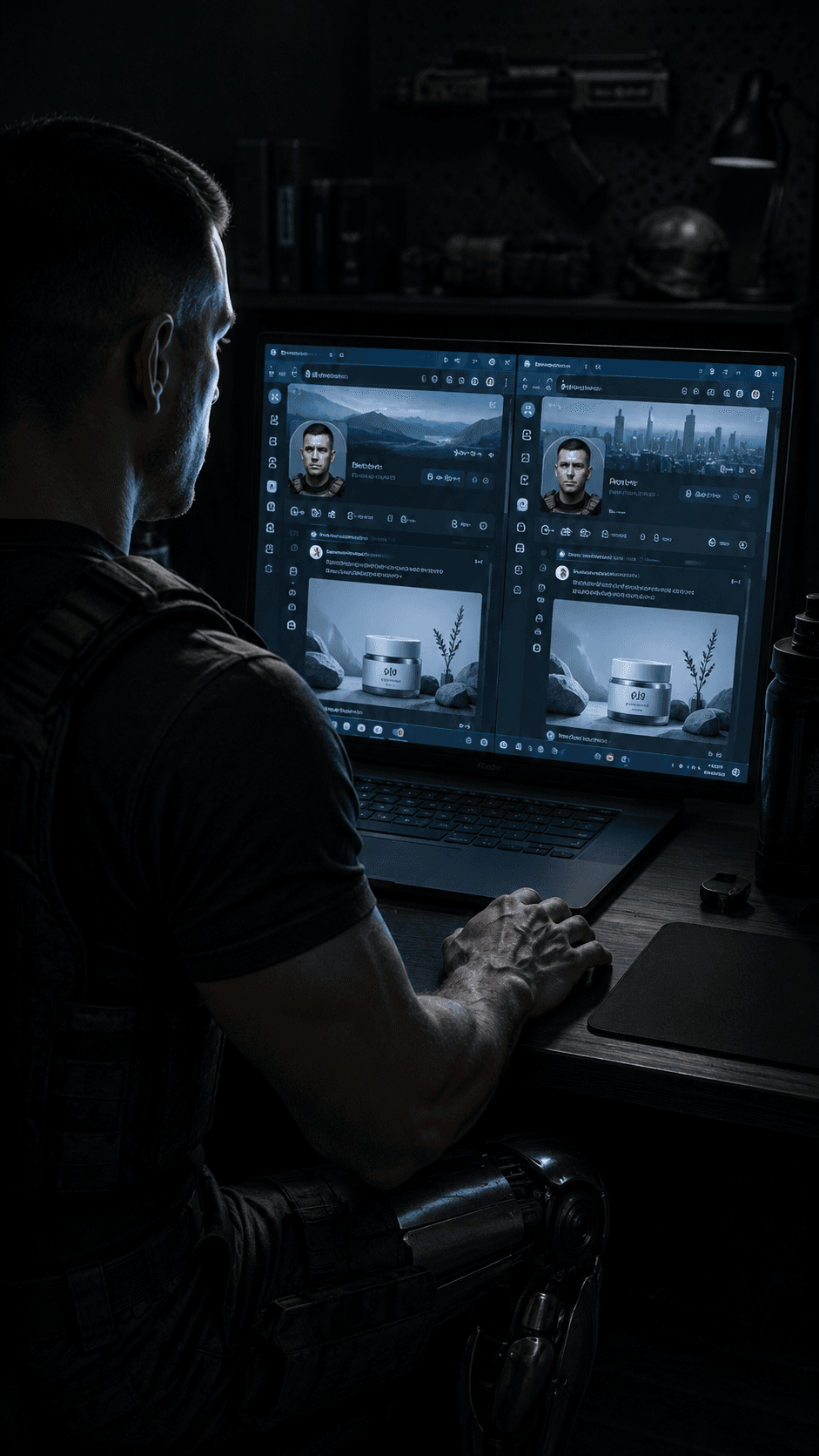 Hai tab. Cùng nhịp câu, cùng ẩn dụ — nhưng tab kia đang bán kem trắng da bằng giọng tôi. Tôi có thể report. Nhưng form yêu cầu tôi chứng minh tôi là bản gốc. Tôi chưa biết cách làm điều đó.