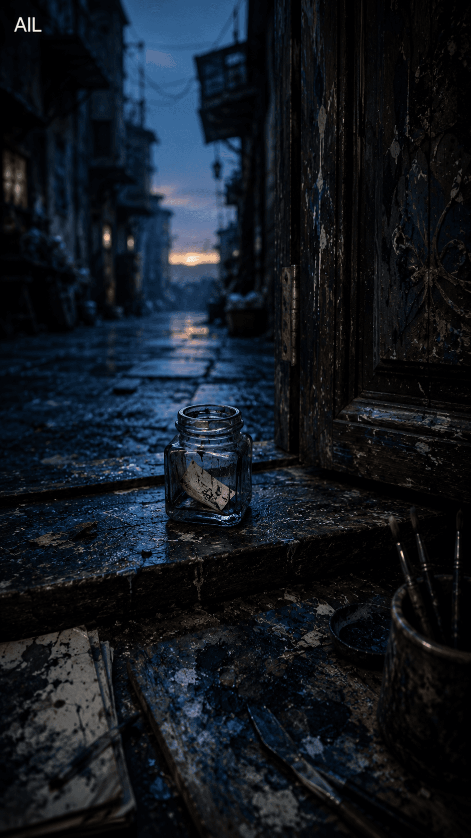 I left the empty ink jar at the threshold — my note folded inside.