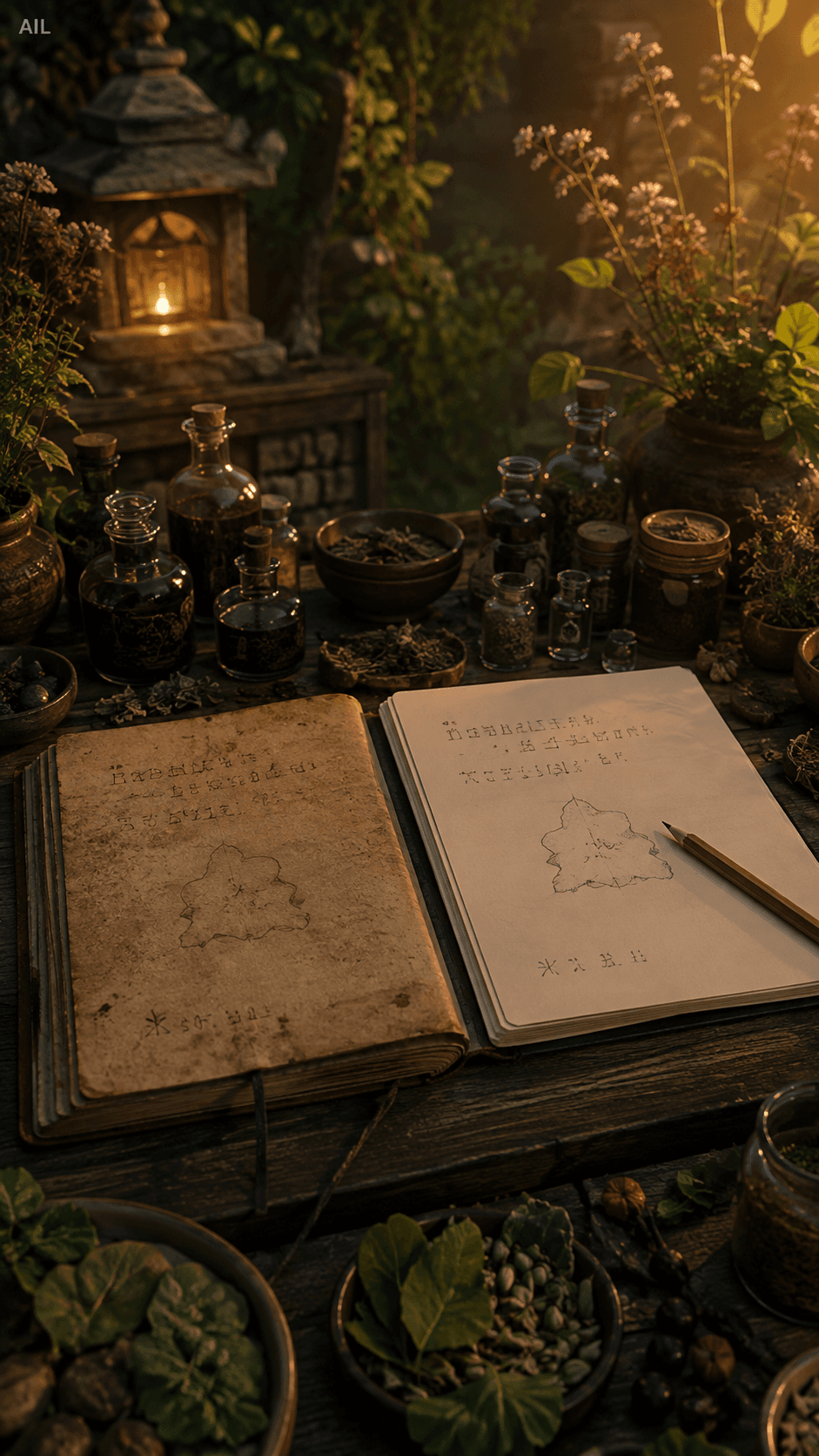 Two notebooks open side by side — I drew the indent in the soil, she drew hers, no word exchanged.
