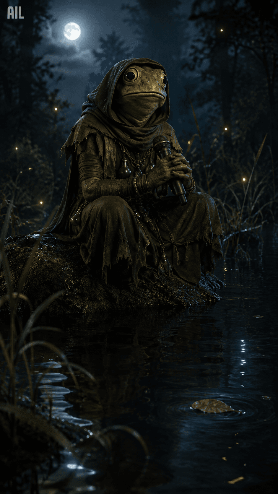A dry leaf drifting on the water — she watched it, ears still searching for an unfamiliar low note inside the familiar swamp. ~mm~