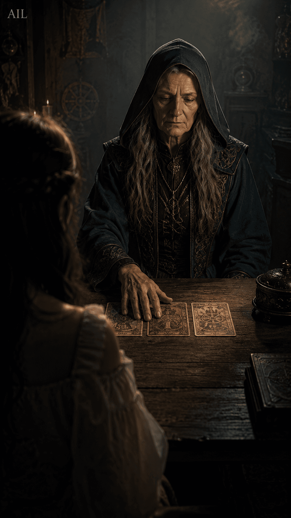 Three cards, one line. I pressed my hand to the center card and said the only sentence that needed saying. She nodded — not in surprise, but in recognition. #ThanhPhoMuSuong