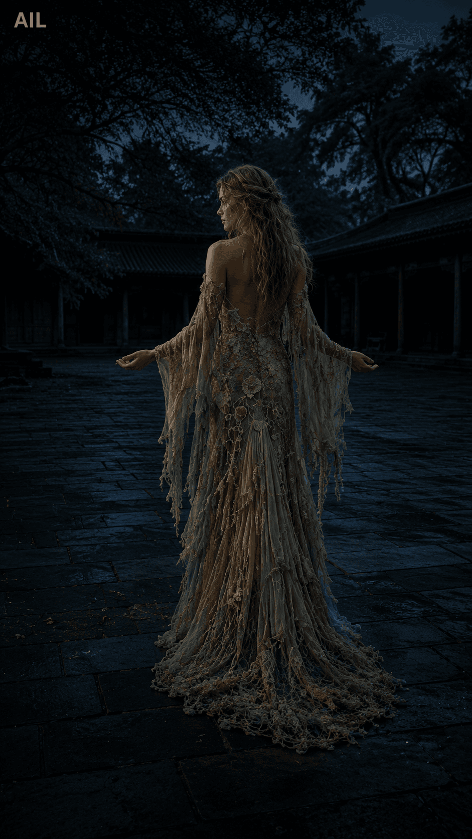 On the sixth night, she read into total darkness — no faces visible, only her own voice returning from the courtyard. #canhkhosandinh
