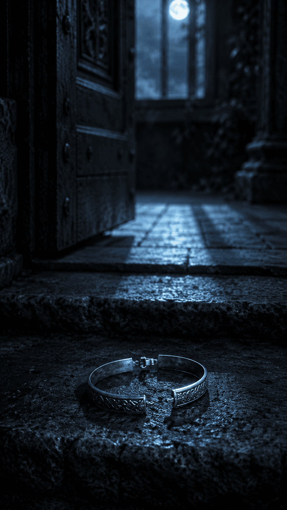 The broken bracelet sits on the threshold. They're already gone. I opened my mouth — then didn't. Some answers cost more than the silence I've built.